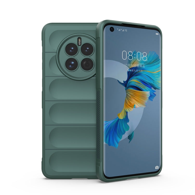Phone case for Huawei Mate 50, dark green TPU with flannel-style panel and camera ring