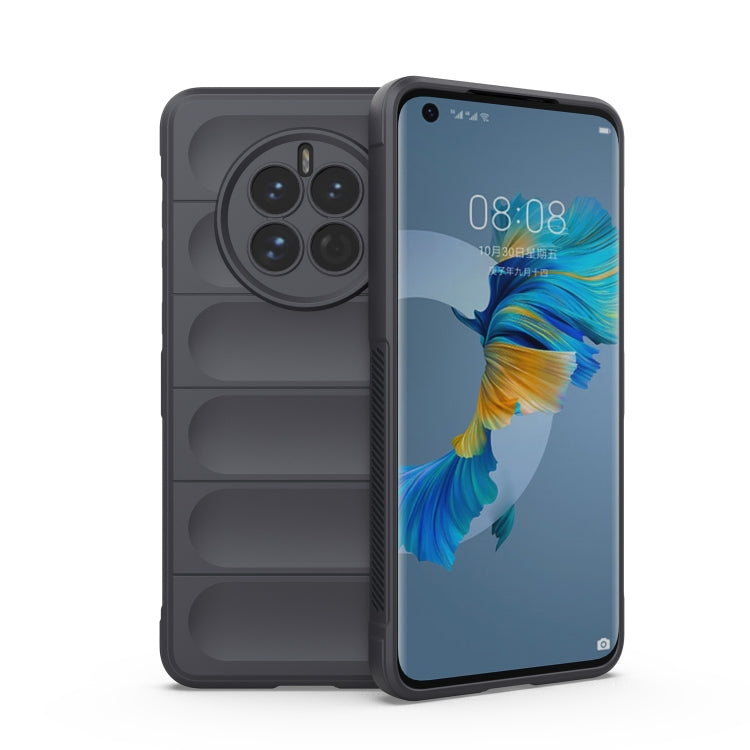Phone case for Huawei Mate 50 Pro, black TPU with flannel-style panel and raised camera cover