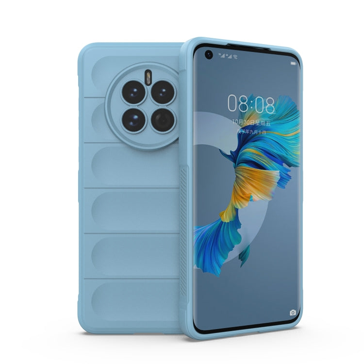 Phone case for Huawei Mate 50 Pro, light blue TPU with flannel-style panel and raised camera cover