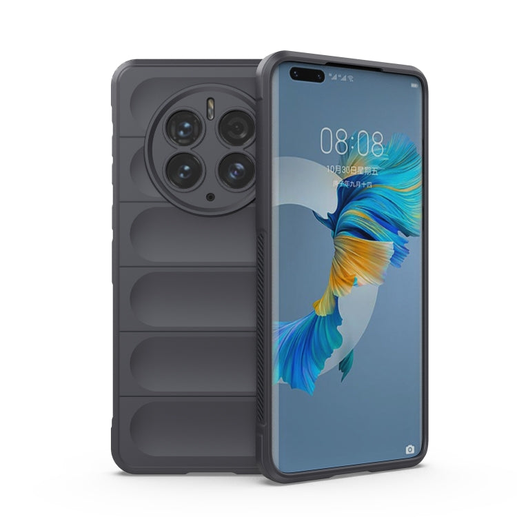 Phone case for Huawei Mate 50 Pro, dark grey TPU with flannel-style panel and camera ring