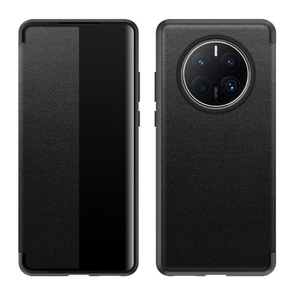 Black leather-look phone case with shockproof TPU frame.