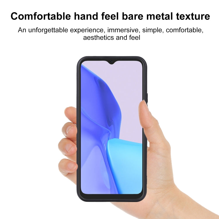 Black TPU phone case held in hand, with camera cutout on back