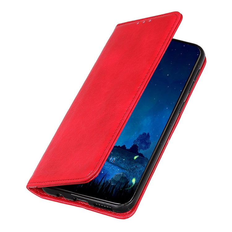 Magnetic Crazy Horse texture leather flip case, red, side view with phone inside