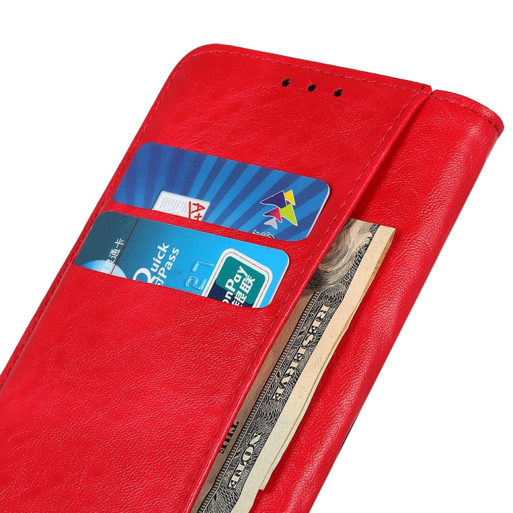 Magnetic Crazy Horse texture leather wallet case, red, card slots visible