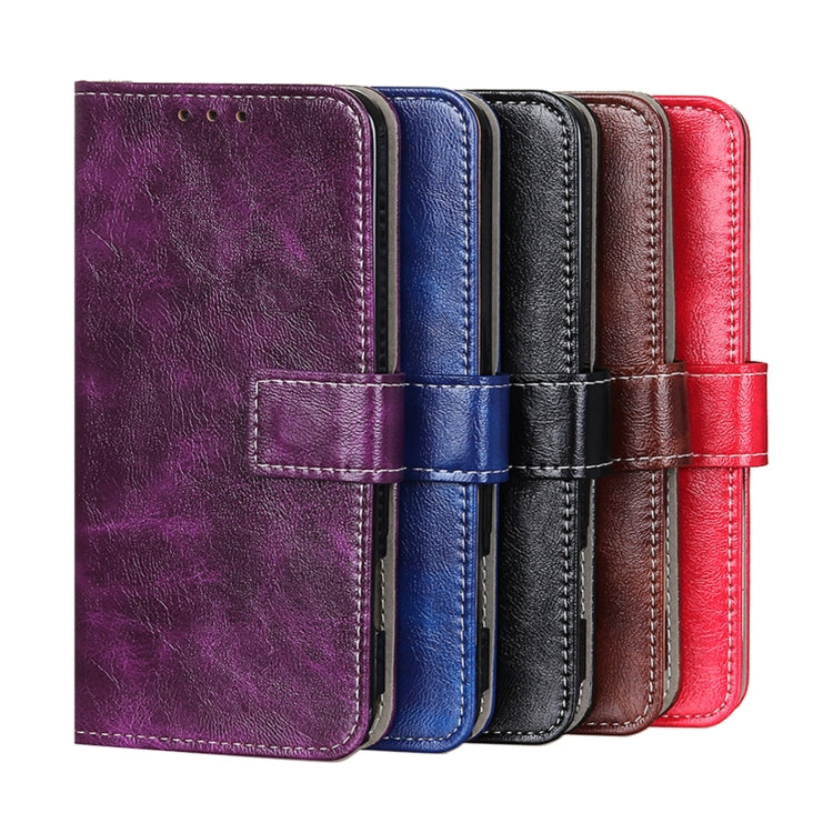 Set of crazy-horse leather flip phone cases in purple, blue, black, brown, and red