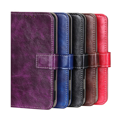 Set of crazy-horse leather flip phone cases in purple, blue, black, brown, and red