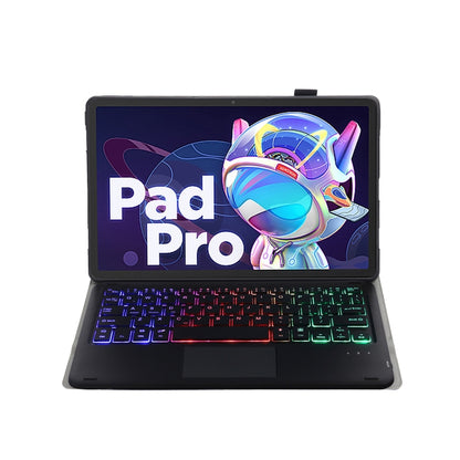 Black Bluetooth keyboard leather case with touchpad, tri-color backlit keyboard