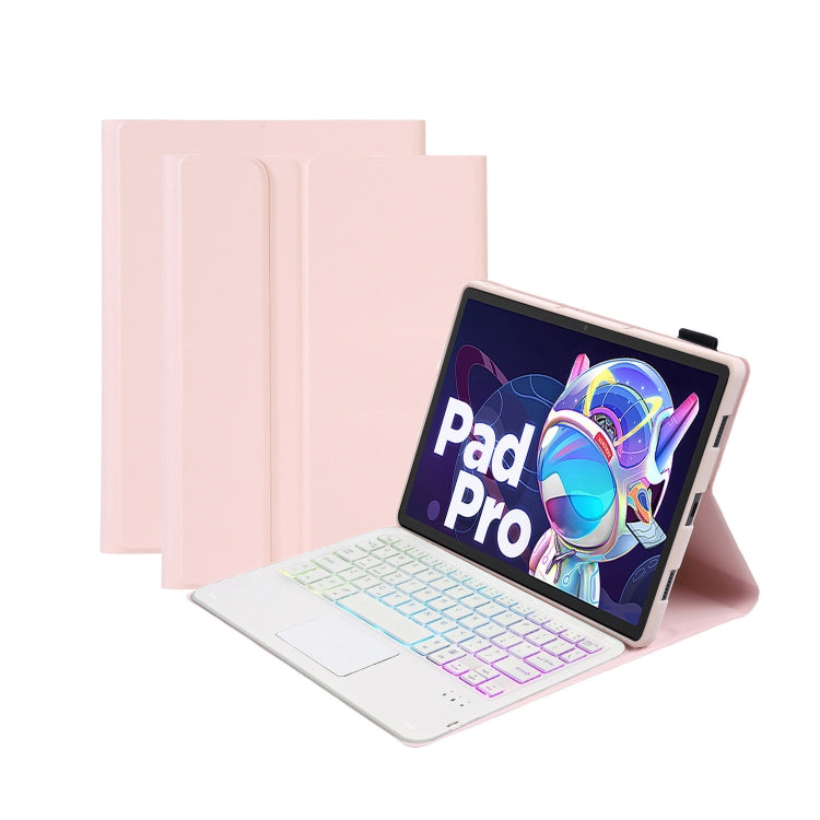 Pink Bluetooth keyboard leather case with touchpad, tri-color backlit keyboard