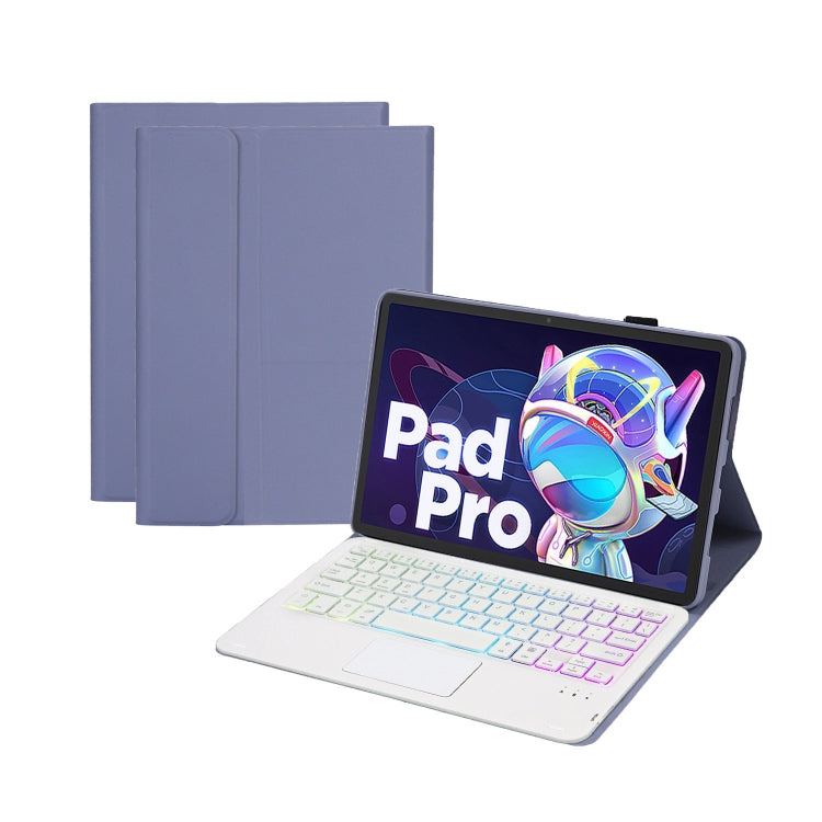 Light blue Bluetooth keyboard leather case with touchpad, tri-color backlit keyboard