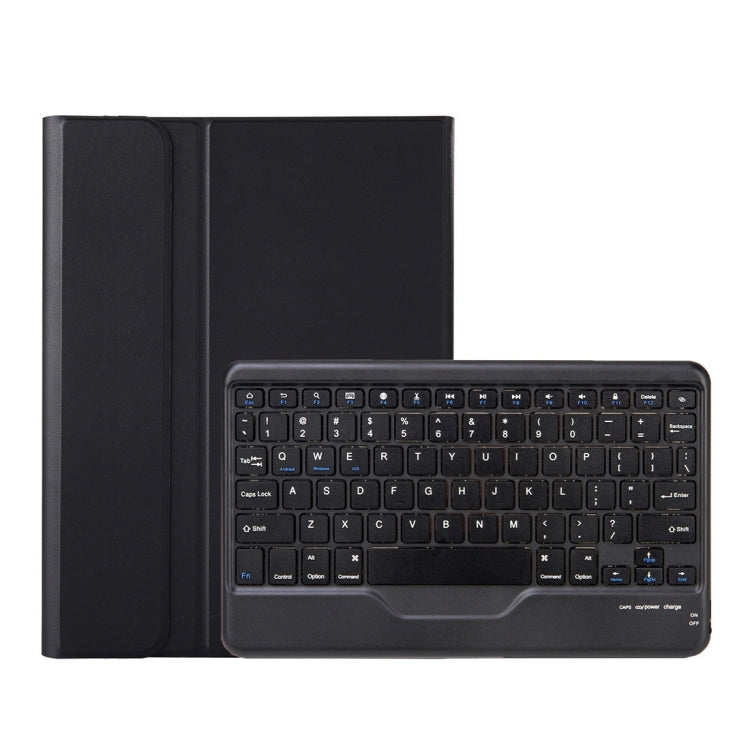 Black leather-style Bluetooth keyboard case with built-in keyboard and cover