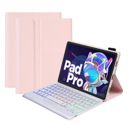 Pink Bluetooth keyboard leather case with RGB backlit keys and tablet cover