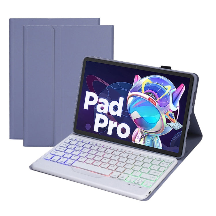 Blue Bluetooth keyboard leather case with RGB backlit keyboard and stand