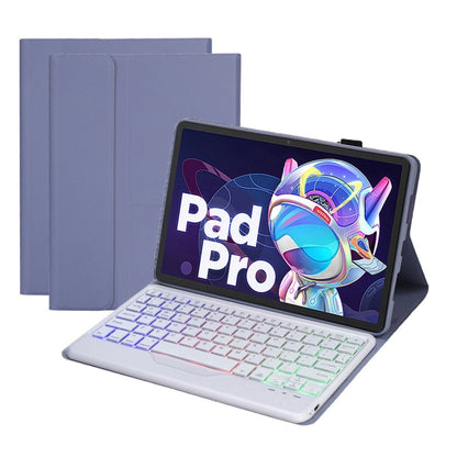 Blue Bluetooth keyboard leather case with RGB backlit keyboard and stand