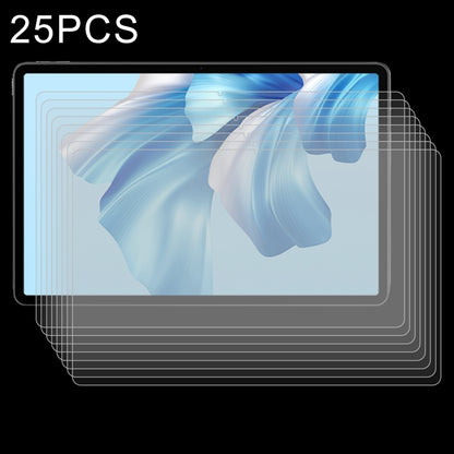 Pack of 25 tempered glass screen protector films for tablets, stacked view.