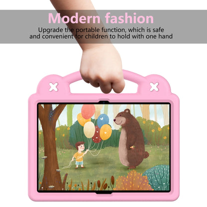 Pink kids tablet case with carrying handle and kickstand, kid-safe protective design