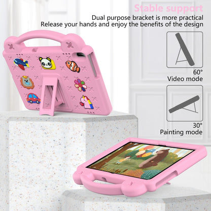 Pink kids tablet case with dual-purpose kickstand and carrying handle for tablet support