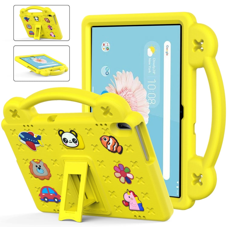 Children's EVA tablet case with built-in kickstand, yellow, cartoon animal pattern
