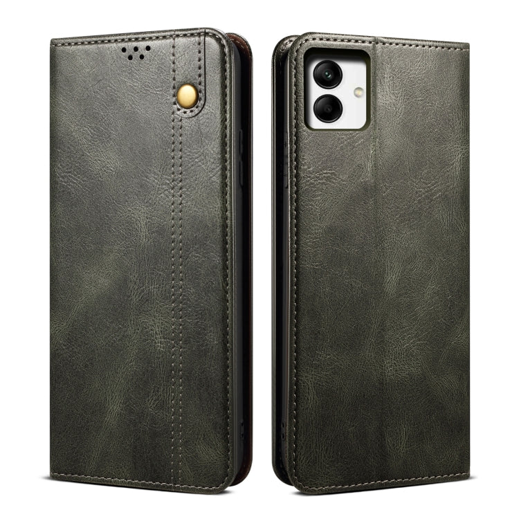 Dark green leather phone case set: front and back views with camera cutout
