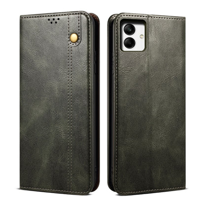 Dark green leather phone case set: front and back views with camera cutout