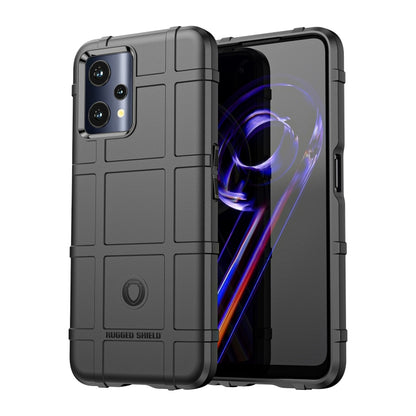 Black rugged phone case with camera cutout and protective front border