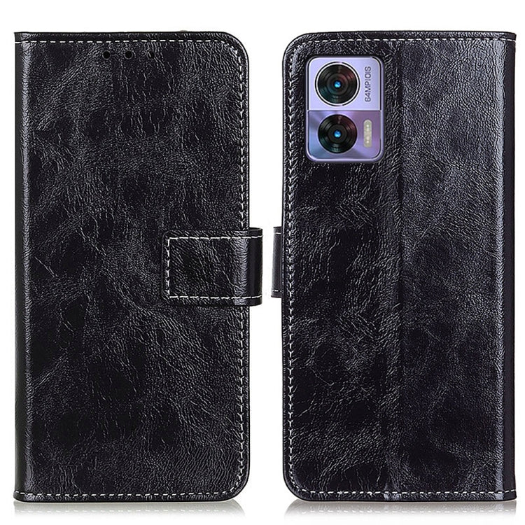 Black textured leather phone case with flip cover and stitched edges