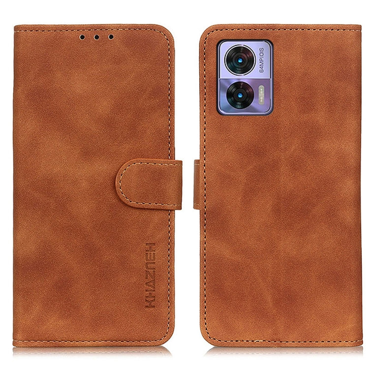 Brown retro-texture leather phone case with flip cover and side camera cutout
