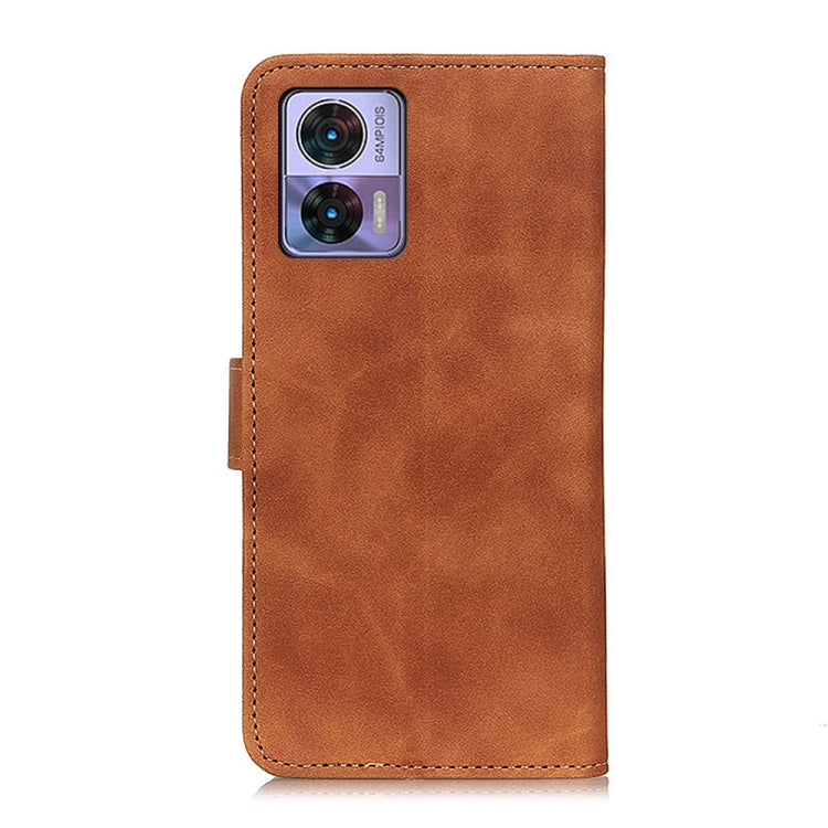 Brown leather phone case with flip cover and rear camera cutout window