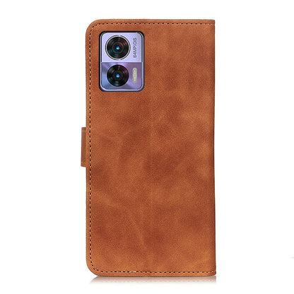 Brown leather phone case with flip cover and rear camera cutout window