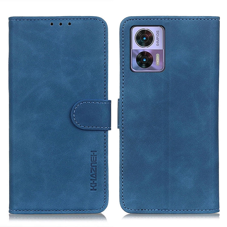 Blue retro-texture leather phone case with flip cover and rear camera cutout