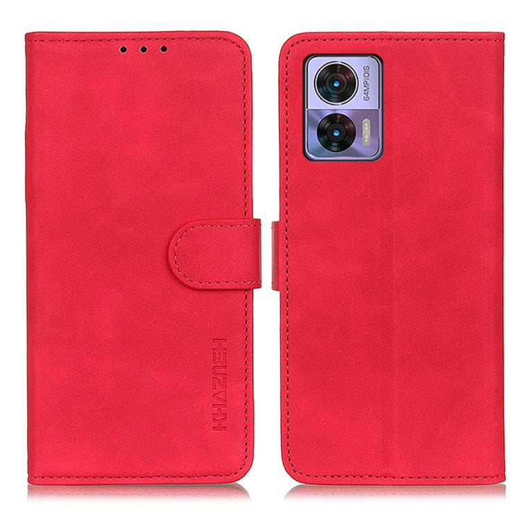 Red retro-texture leather phone case with flip cover and rear camera cutout
