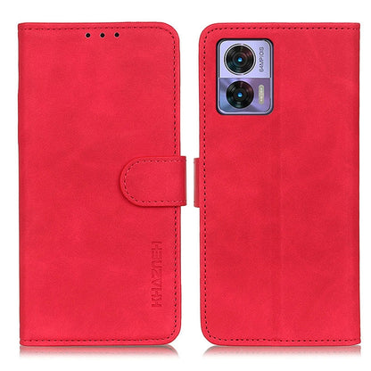 Red retro-texture leather phone case with flip cover and rear camera cutout