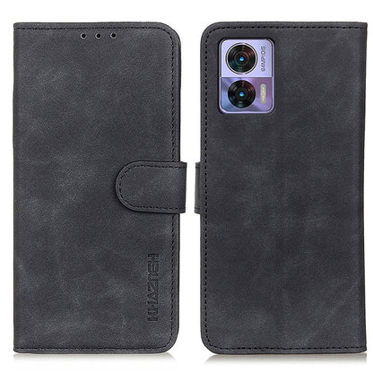 Black leather folio phone case with flip cover, strap tab, and camera cutout