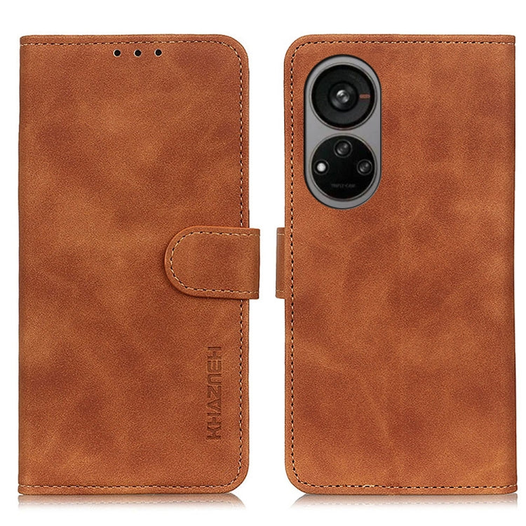 Brown retro-texture leather phone case with flip cover and dual camera cutout