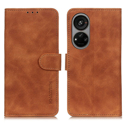 Brown retro-texture leather phone case with flip cover and dual camera cutout