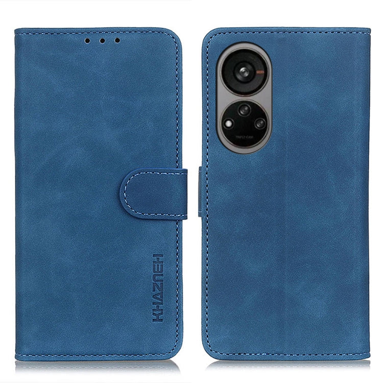 Blue leather phone case with flip cover and dual camera cutout window