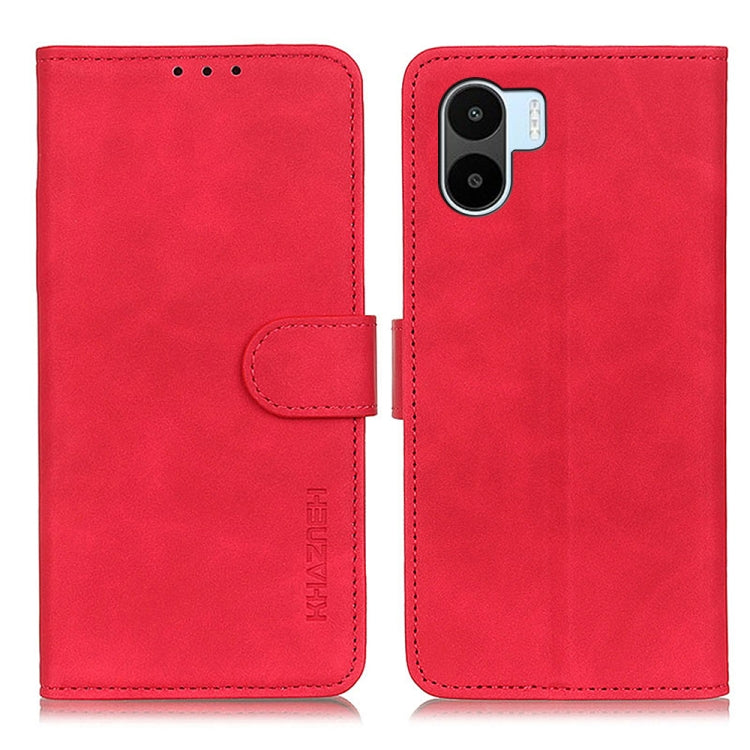 Red leather folio phone case with flip cover, camera opening, and side stitching