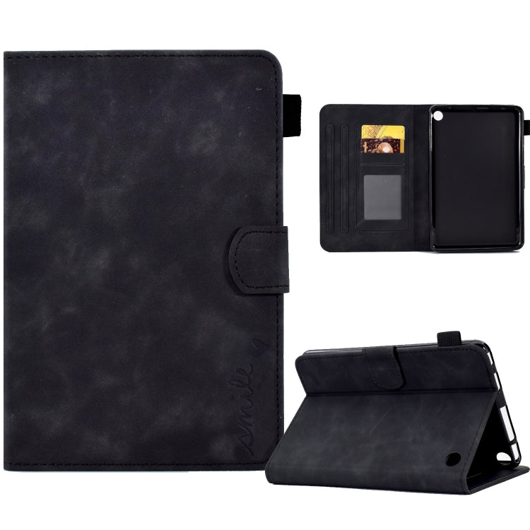 Black leather-style flip tablet case with front flap and side strap pocket