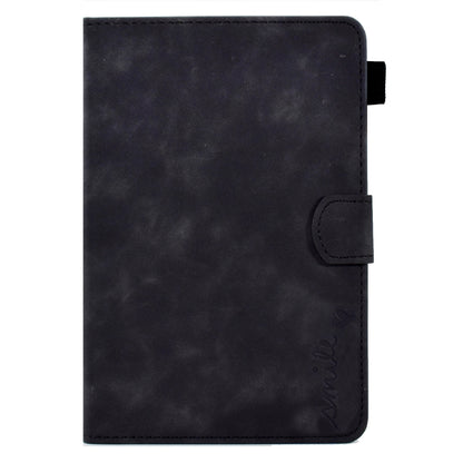 Black leather-style flip tablet case with rounded corner cut and side flap