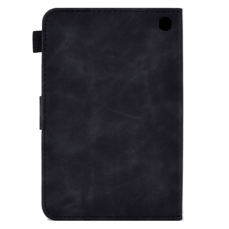 Black leather-style flip tablet case back with camera cutout hole
