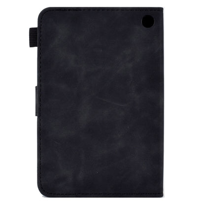 Black leather-style flip tablet case back with camera cutout hole