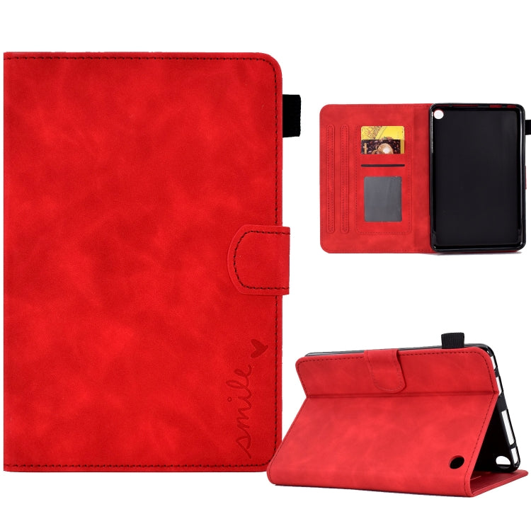 Red leather-style flip tablet case with card slots and foldable viewing stand