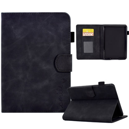 Embossed smile leather tablet case, dark blue folio with card slot and fold stand