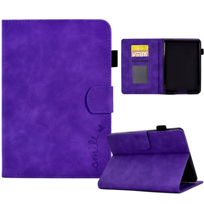 Purple leather-style tablet flip case with side clasp and card slot window