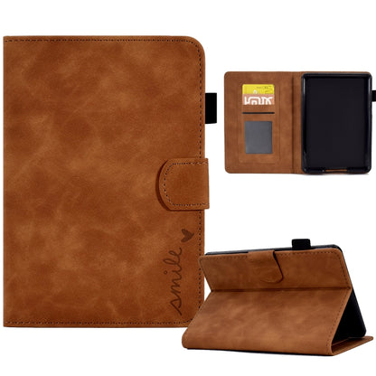 Brown leather-style tablet flip case with side clasp and card slot window