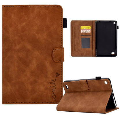 Brown leather-style tablet flip case with front flip stand and card slot window