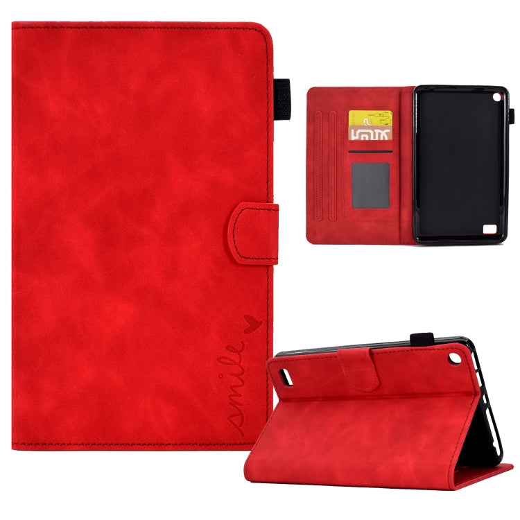 Red leather-style tablet flip case with front flip stand and card slot window