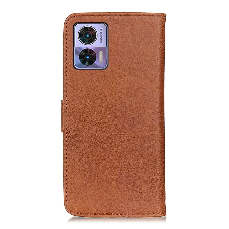Tan leather phone case with cowhide texture and rear camera cutout