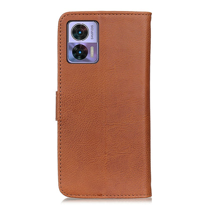 Tan leather phone case with cowhide texture and rear camera cutout