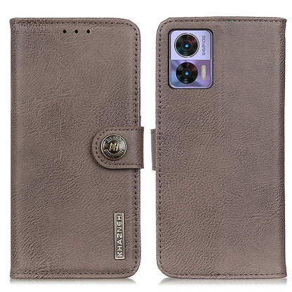 Gray-brown leather phone case with magnetic flap and cowhide texture