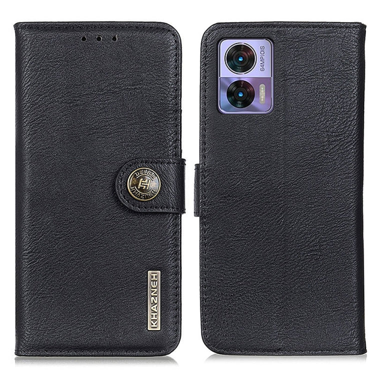 Black leather phone case with magnetic flap and cowhide texture